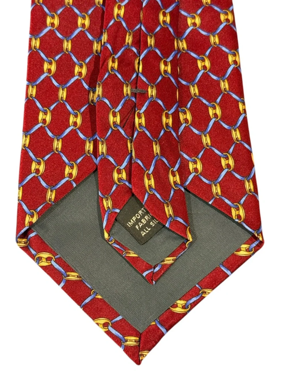 Vintage Bert Pulitzer Collectors Edition Silk Tie Burgundy Gold Chain Print